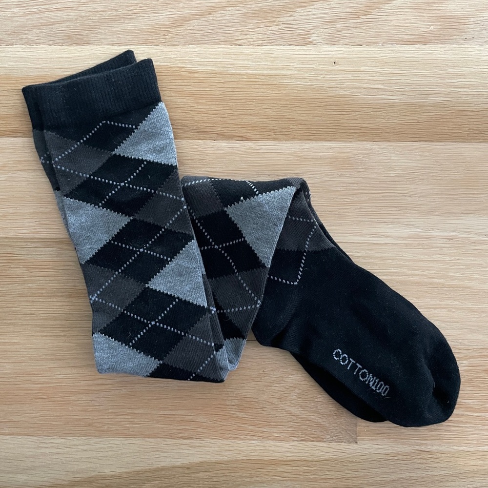 Argyle knee socks, gray, black